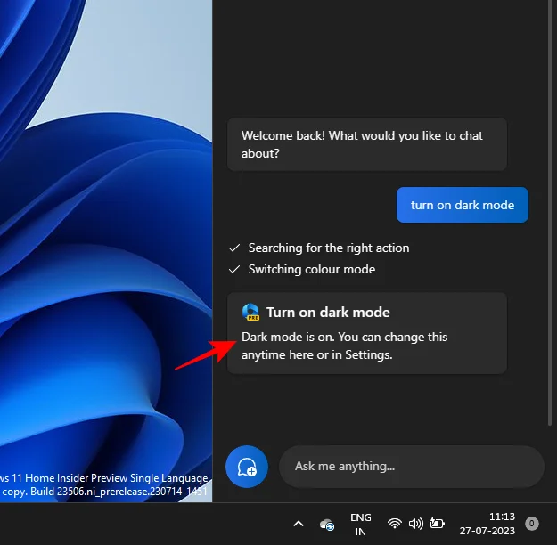 Windows Copilot을 사용하여 어두운 모드, 방해사절(DND)을 켜고 Bluetooth 장치 관리 등을 수행하는 방법