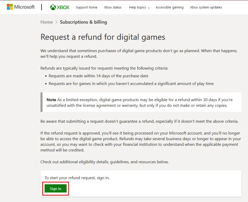 Xbox 환불 요청 절차