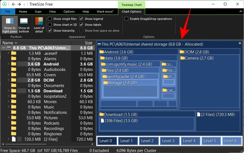 วิธีตรวจสอบพื้นที่ใช้งานบน Android จากพีซี Windows ผ่าน MTP