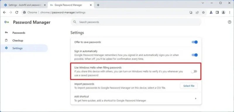 วิธีปิดการใช้งาน Windows Hello เพื่อเข้าถึงรหัสผ่านที่บันทึกไว้บน Chrome