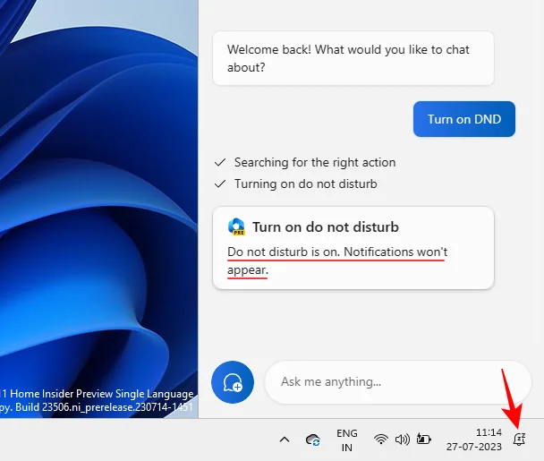 Windows Copilot을 사용하여 어두운 모드, 방해사절(DND)을 켜고 Bluetooth 장치 관리 등을 수행하는 방법