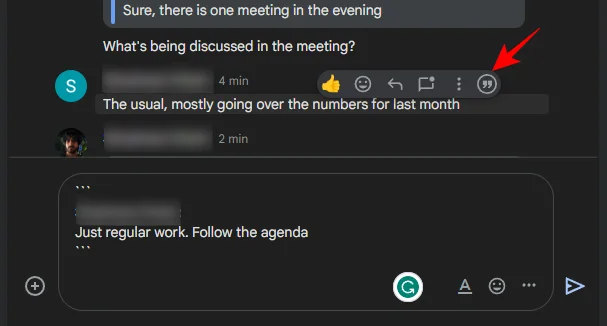 Google Chat에서 답장으로 인용하는 방법