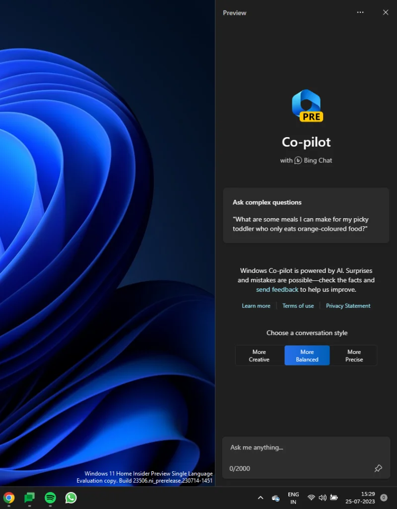 Windows Copilot을 사용하여 어두운 모드, 방해사절(DND)을 켜고 Bluetooth 장치 관리 등을 수행하는 방법