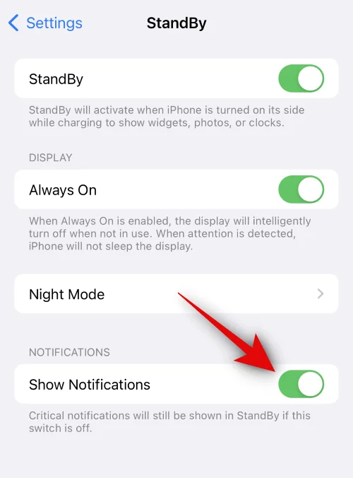 iOS 17이 설치된 iPhone의 대기 모드에서 알림을 활성화 또는 비활성화하는 방법