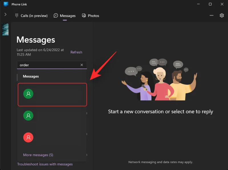 Windows 11의 Phone Link 앱에서 메시지를 검색하는 방법