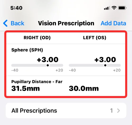 iOS 16의 iPhone 건강 앱에 시력 처방전을 추가하는 방법