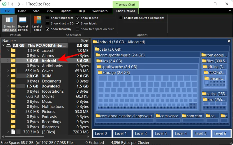 วิธีตรวจสอบพื้นที่ใช้งานบน Android จากพีซี Windows ผ่าน MTP
