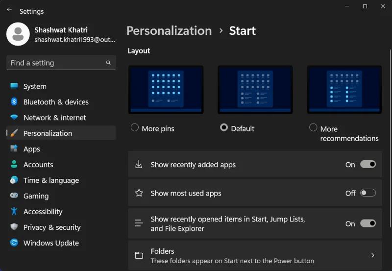วิธีเปลี่ยนเค้าโครงเมนู Start ใน Windows 11