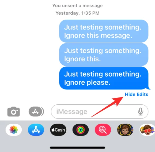 iOS 16의 iPhone 메시지에서 메시지 편집 기록을 보는 방법