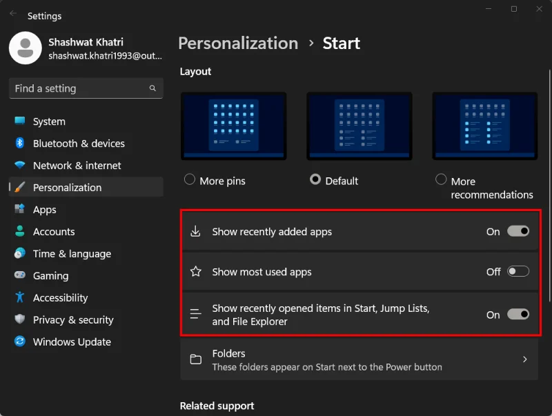วิธีเปลี่ยนเค้าโครงเมนู Start ใน Windows 11