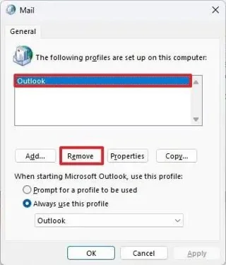 วิธีลบโปรไฟล์ใน Outlook