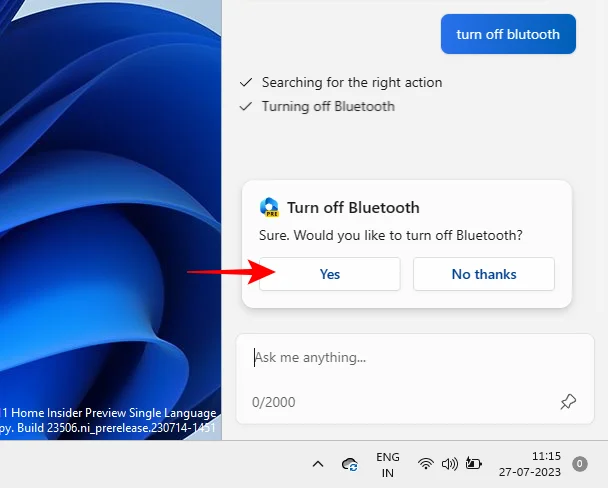 Windows Copilot을 사용하여 어두운 모드, 방해사절(DND)을 켜고 Bluetooth 장치 관리 등을 수행하는 방법