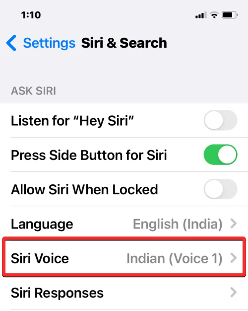 Siri 음성 선택