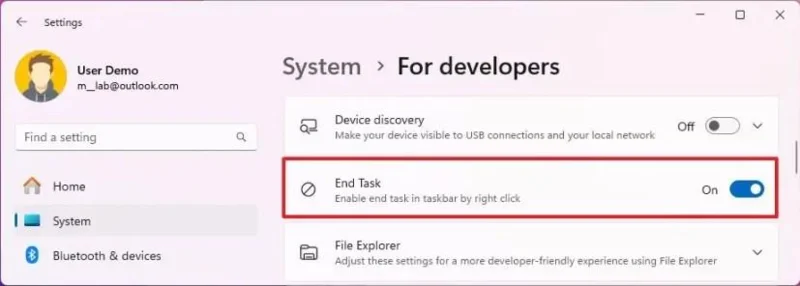 วิธีเปิดใช้งานตัวเลือก Taskbar End Task บน Windows 11