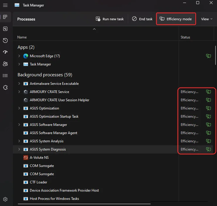 앱 또는 프로세스에 대해 Windows 11에서 효율성 모드를 켜거나 끄는 방법