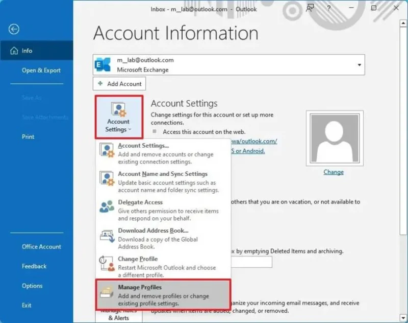 วิธีลบโปรไฟล์ใน Outlook