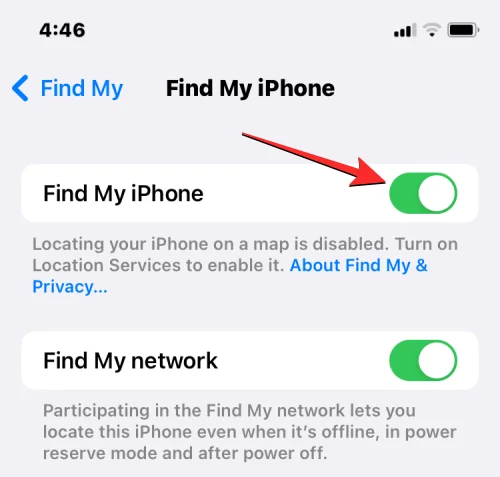 나의 iPhone 찾기 토글