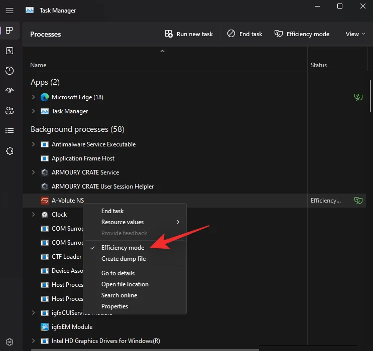 앱 또는 프로세스에 대해 Windows 11에서 효율성 모드를 켜거나 끄는 방법