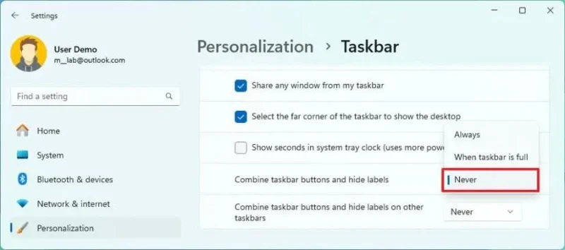 วิธีแสดงป้ายกำกับแถบงานบน Windows 11 23H2