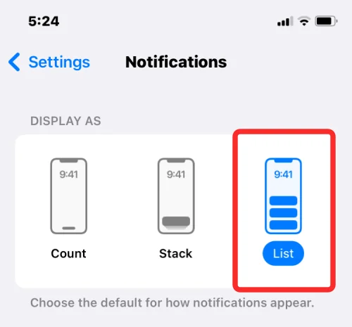 '목록 보기'를 사용하여 iOS 16의 iPhone에서 이전 알림 보기를 다시 얻는 방법