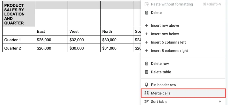 Google Docs 테이블에서 셀을 병합하는 방법