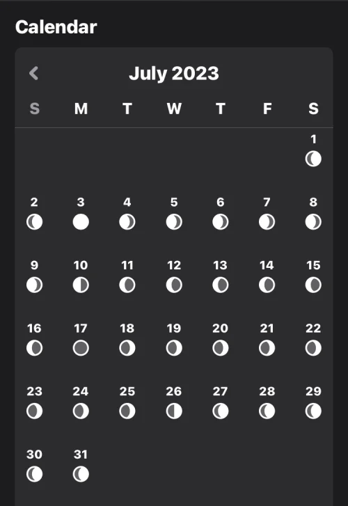 iOS 17의 iPhone에서 달 정보, 월몰 및 월출 시간, 달 위상 달력을 확인하는 방법