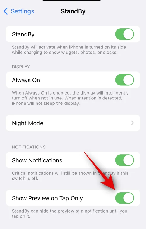 iOS 17이 설치된 iPhone의 대기 모드에서 알림을 활성화 또는 비활성화하는 방법