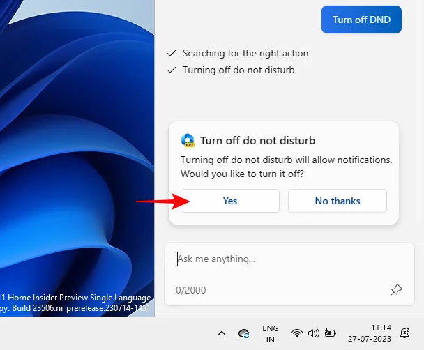 Windows Copilot을 사용하여 어두운 모드, 방해사절(DND)을 켜고 Bluetooth 장치 관리 등을 수행하는 방법