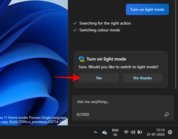 Windows Copilot을 사용하여 어두운 모드, 방해사절(DND)을 켜고 Bluetooth 장치 관리 등을 수행하는 방법