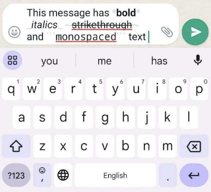 WhatsApp 메시지에서 굵게, 기울임꼴 및 취소선을 사용하는 방법