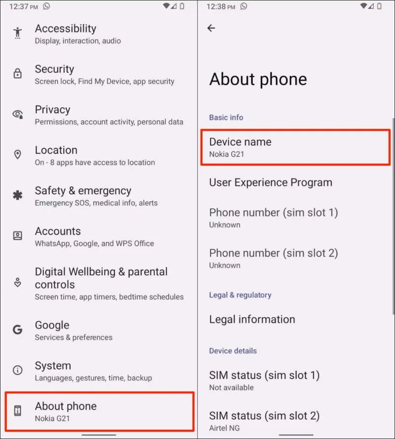 Android 휴대폰의 이름을 변경하는 방법