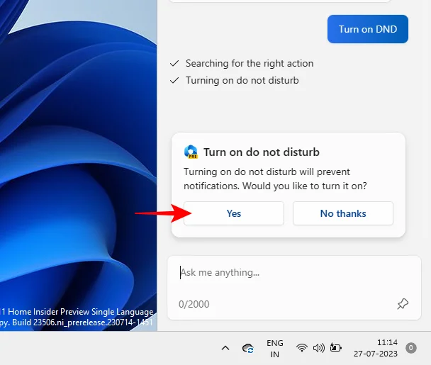 Windows Copilot을 사용하여 어두운 모드, 방해사절(DND)을 켜고 Bluetooth 장치 관리 등을 수행하는 방법