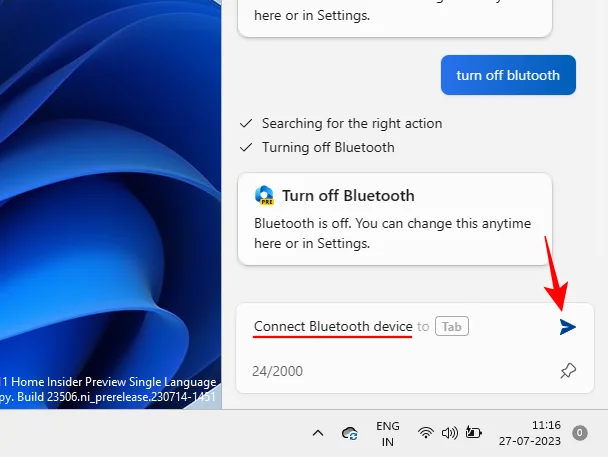 Windows Copilot을 사용하여 어두운 모드, 방해사절(DND)을 켜고 Bluetooth 장치 관리 등을 수행하는 방법