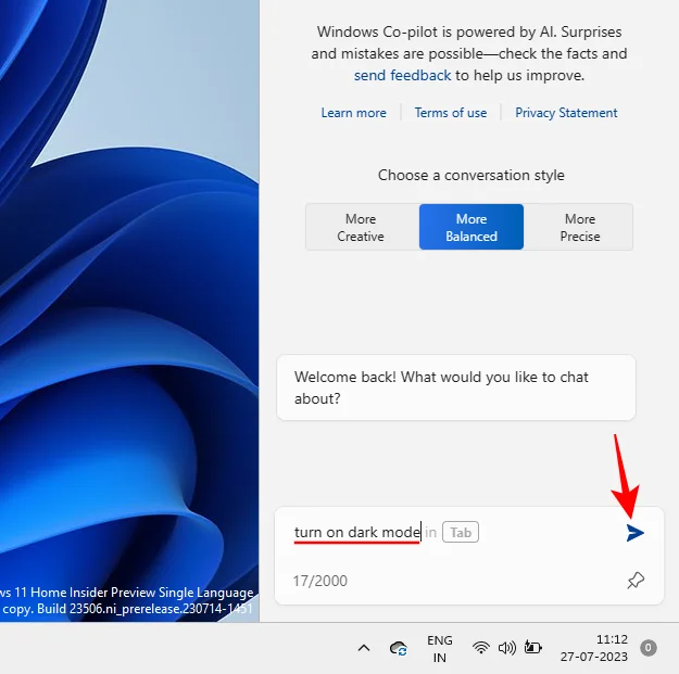 Windows Copilot을 사용하여 어두운 모드, 방해사절(DND)을 켜고 Bluetooth 장치 관리 등을 수행하는 방법