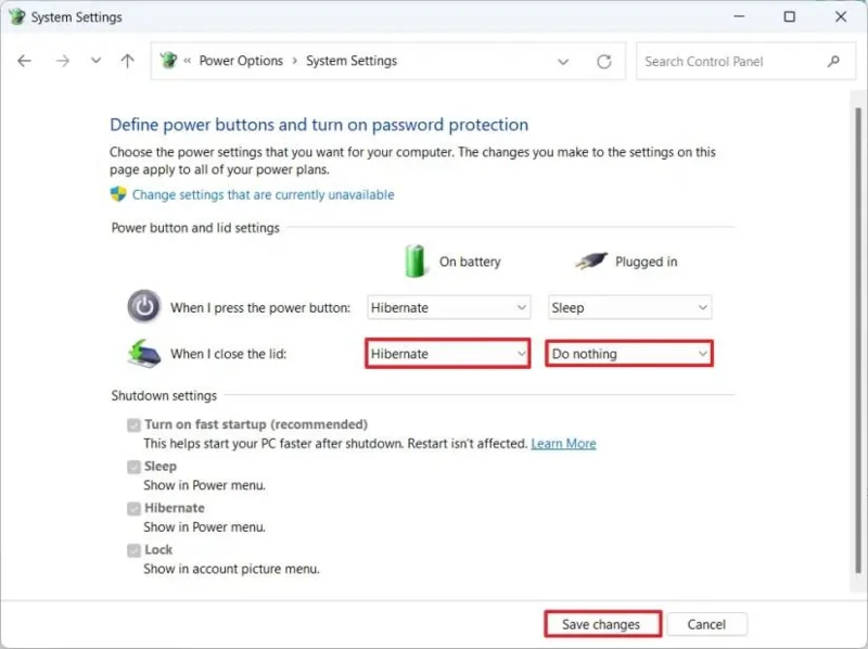 วิธีเปลี่ยนการดำเนินการปิดฝาบน Windows 11