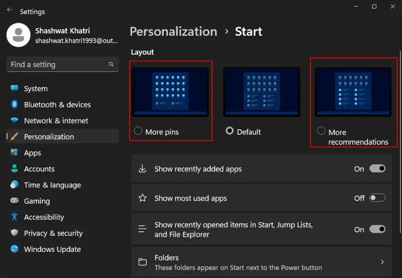 วิธีเปลี่ยนเค้าโครงเมนู Start ใน Windows 11