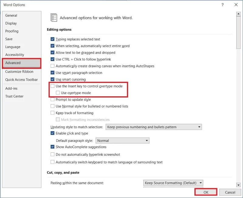 Waarom wordt tekst overschreven in Word?