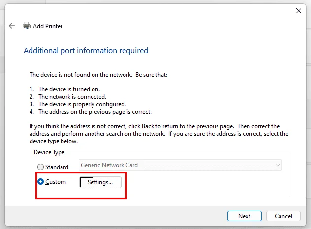 通过IP地址在Windows 11中安装打印机