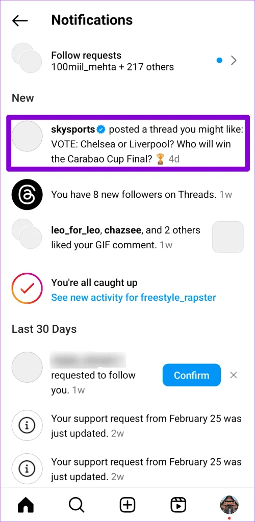 Come smettere di vedere post e notifiche dei thread su Instagram