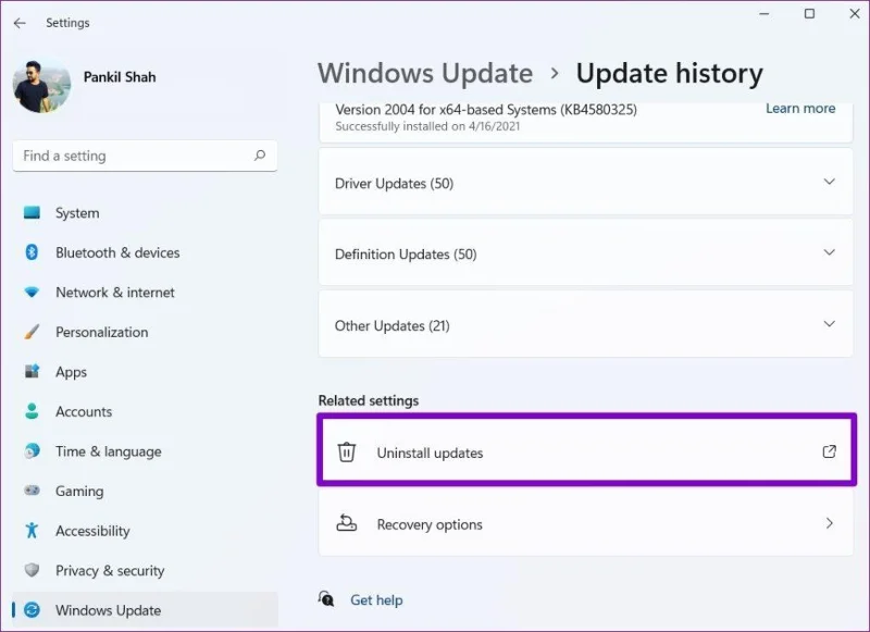 Desinstalar actualizaciones en Windows 11