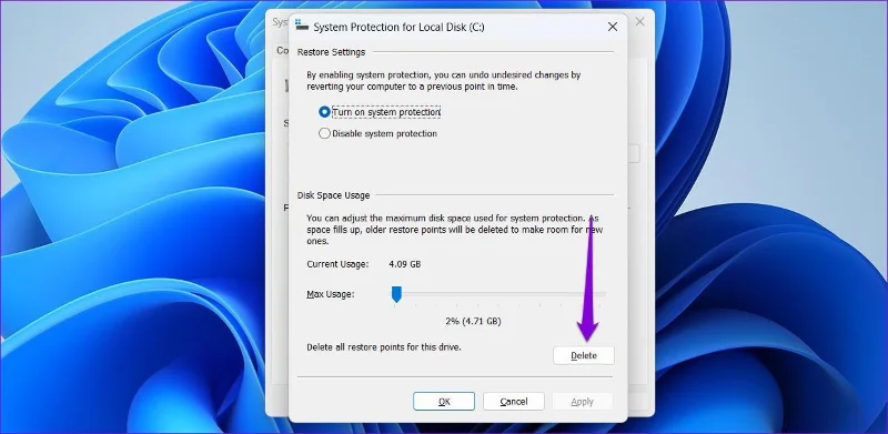 3 formas de eliminar puntos de restauración antiguos en Windows 11