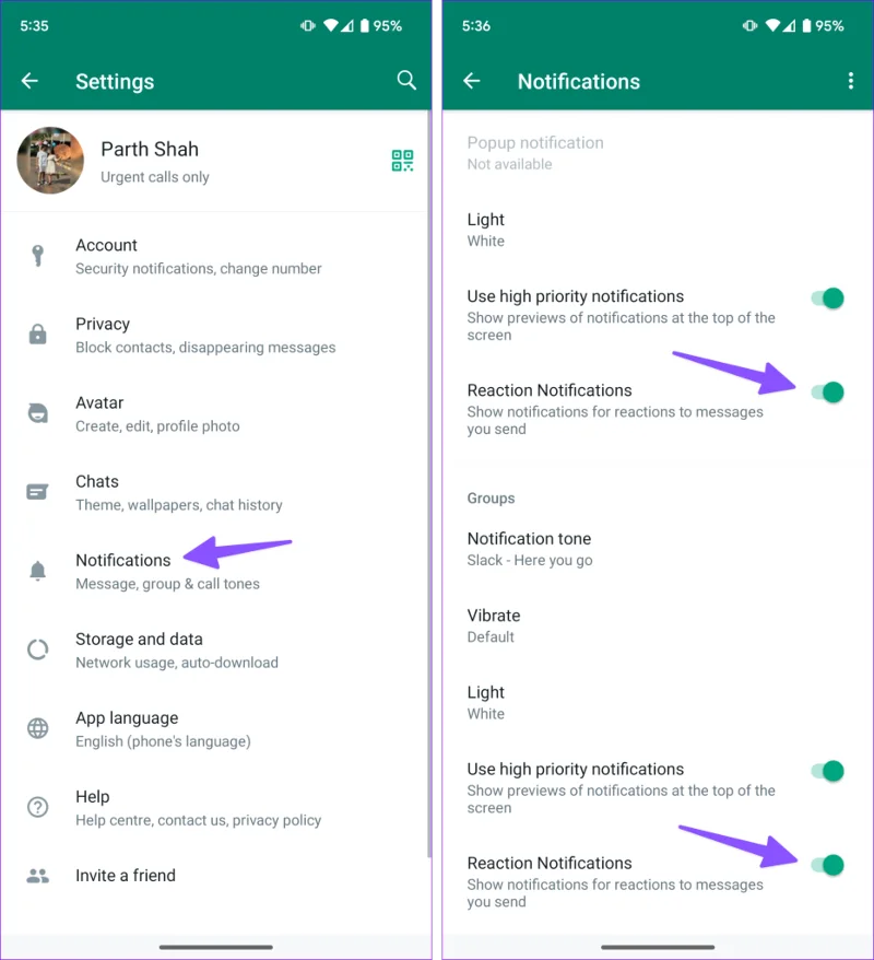 Comment désactiver les notifications de réactions sur WhatsApp