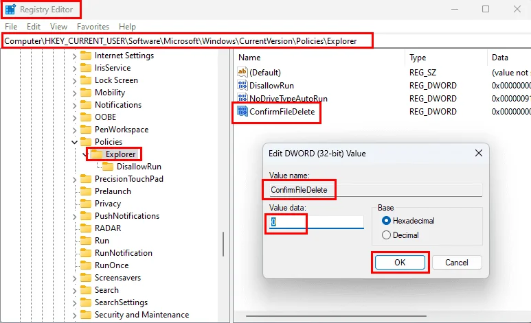 Windows 11: '파일을 휴지통으로 이동하시겠습니까?' 대화 상자 비활성화