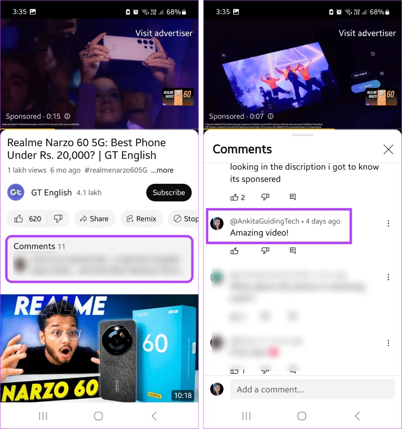 Come cercare commenti su YouTube