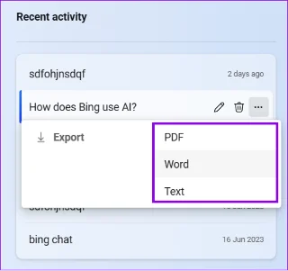 Esporta cronologia Bing Chat