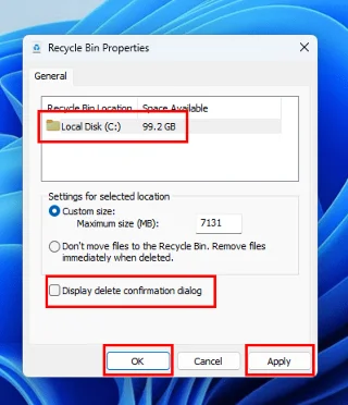 Windows 11: '파일을 휴지통으로 이동하시겠습니까?' 대화 상자 비활성화