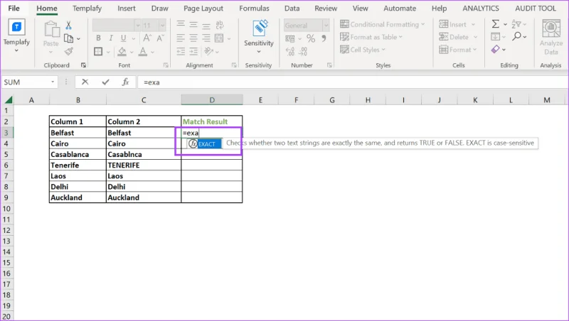 3 طرق لمقارنة الأعمدة في Excel للمطابقات
