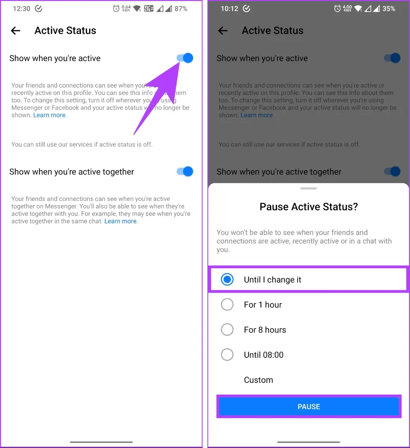 Comment désactiver le statut actif sur Facebook