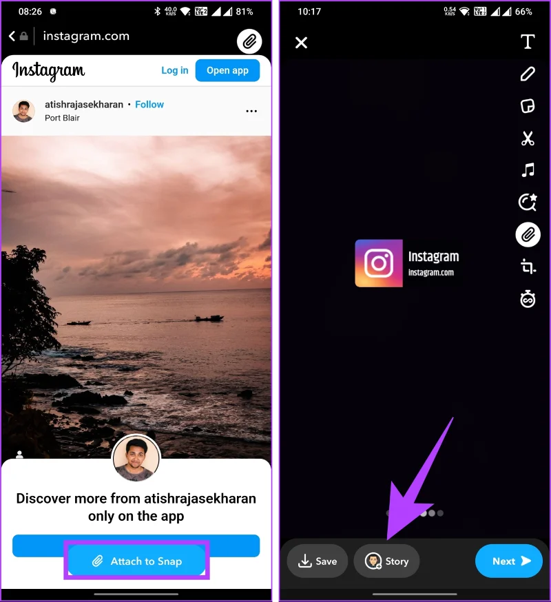 Comment partager une publication Instagram sur une histoire Snapchat