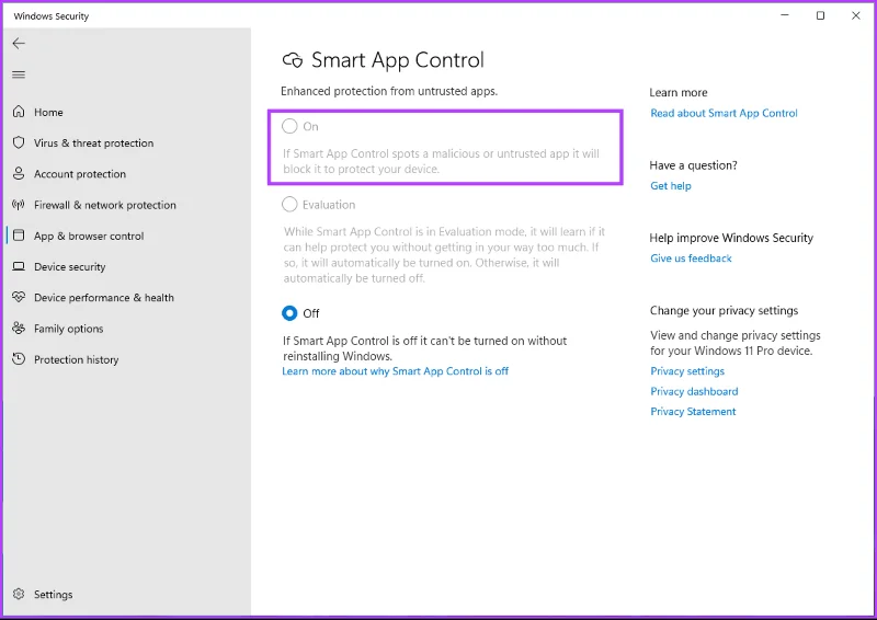 Cómo habilitar o deshabilitar el control de aplicaciones inteligentes en Windows 11